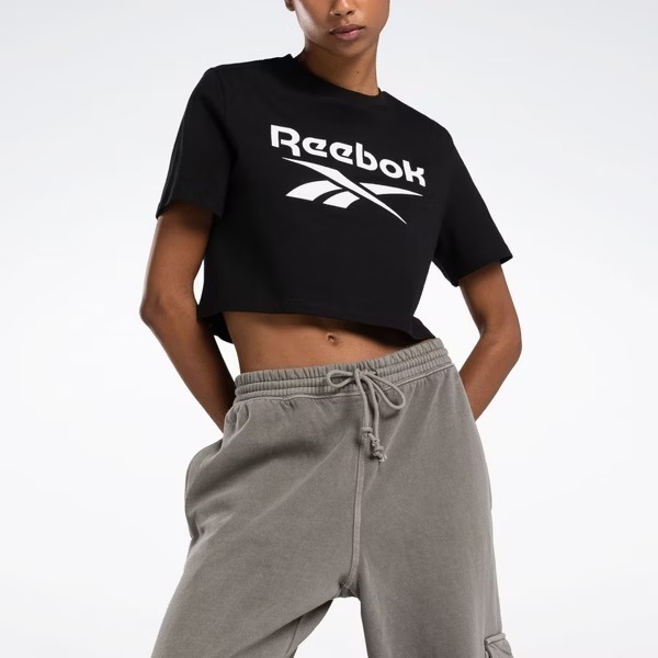 Reebok Ri Bl Crop Tee [100034777] 女 短袖 上衣 短版T恤 運動 休閒 舒適 黑 白