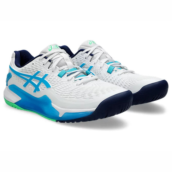 Asics Gel-resolution 9 [1041A330-103] 男 網球鞋 運動 訓練 耐磨 支撐 白 藍綠