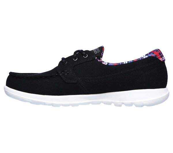 Skechers Go Walk Lite [136062BLK] 女 健走鞋 馬克縫帆船鞋 格紋 輕量 舒適 日常 黑