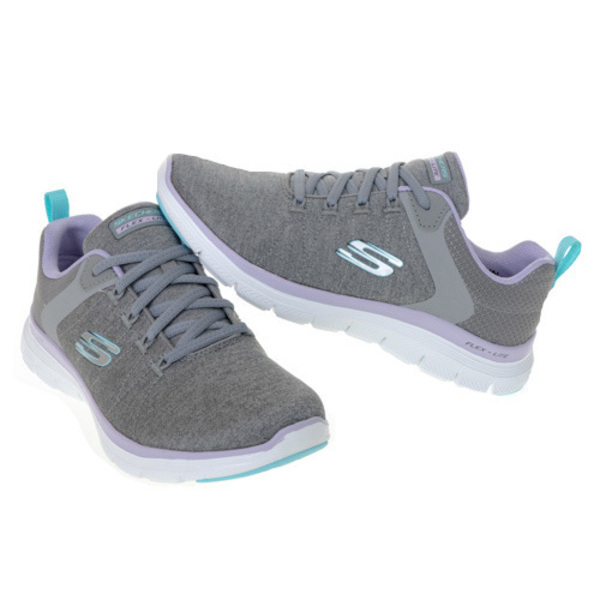 Skechers Flex Appeal 4.0 [149307WGYLV] 女 健走鞋 運動 休閒 寬楦 緩震 灰 紫