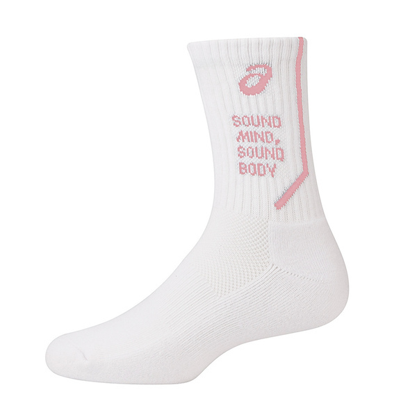 Asics [3053A119-100] 男女 中筒襪 排球 配件 透氣 加厚 棉質 舒適 運動 休閒 亞瑟士 白粉