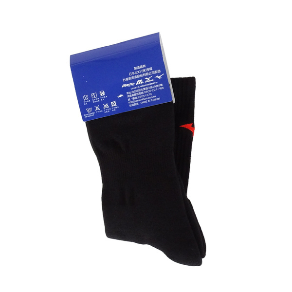 Mizuno Socks [32TX100896] 男襪 中筒襪 運動 休閒 厚底 排球 台灣製 25-27cm 黑紅