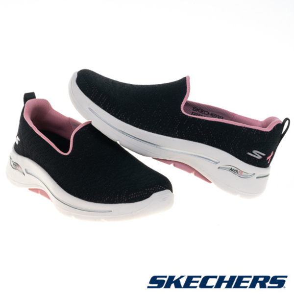 Skechers GoWalk Arch Fit Bca [896263WBKPK] 女 健走鞋 休閒 寬楦 緩震 黑粉