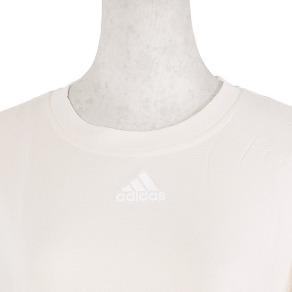 Adidas TRN T HEAT.RDY [GR8223] 女 短袖 上衣 透氣 反光細條 短版 愛迪達 米白