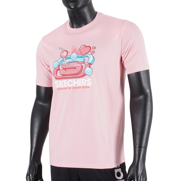 Skechers [L221U041-00BV] 男女 短袖 上衣 T恤 圓領 趣味LOGO 夏日 舒適 穿搭 粉紅