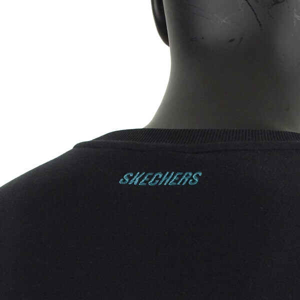 Skechers Logo Crew [L420M060-002K] 男 長袖 上衣 刷毛 保暖 撞色 黑
