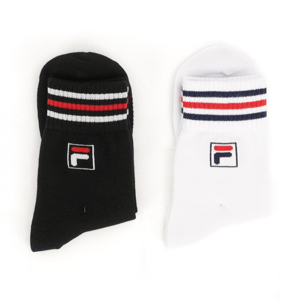 Fila [SCU-7003-BWN] 中筒襪 運動 休閒 舒適 潮流 百搭 棉質 台製 兩入 黑底 白藍