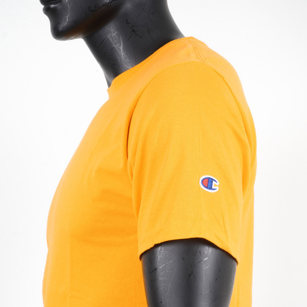 Champion [T425-24C] 男 短袖上衣 T恤 美規 高磅數 純棉 舒適 休閒 圓領 純色 穿搭 橘黃